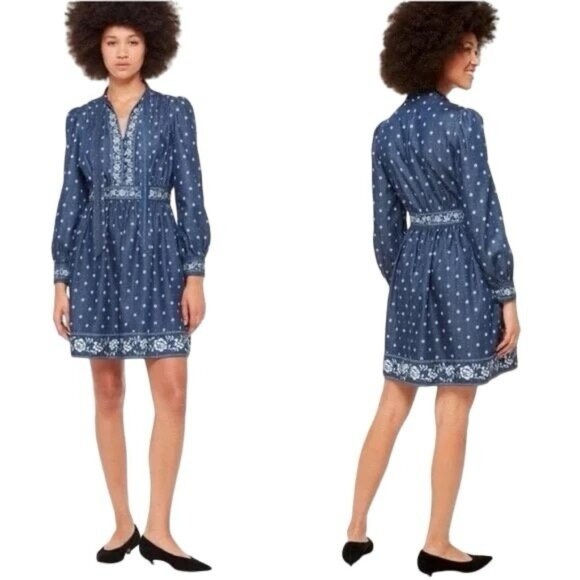 Kate Spade | Bandana Denim Tie Neck Dress in Blue Size 16 - Picture 1 of 13